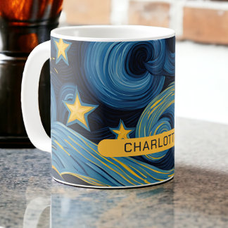 Caneca De Café Modern Starry Night Sunflower Personed Name