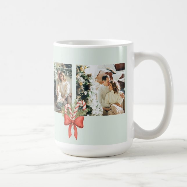 Caneca De Café Modern Three-Photo Holiday Family Collage (Direita)