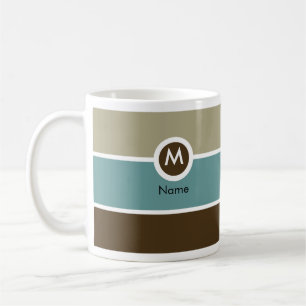 Caneca de café moderna do monograma - azul/Brown
