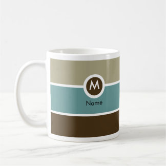 Caneca de café moderna do monograma - azul/Brown