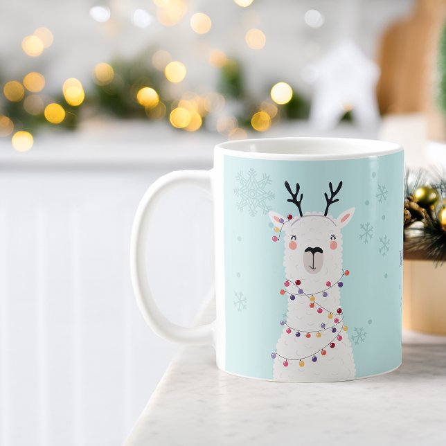Caneca De Café Moderna Luz de Natal Festiva Nome Llama (Modern Festive Christmas Lights Llama Name Coffee Mug)