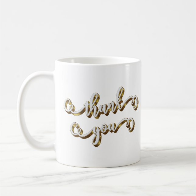 Caneca De Café Moderna Tipografia Dourada Obrigado  (Esquerda)