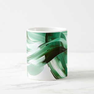 Caneca De Café Moderno Abstrato Traços de Pincel Verde Minimalist