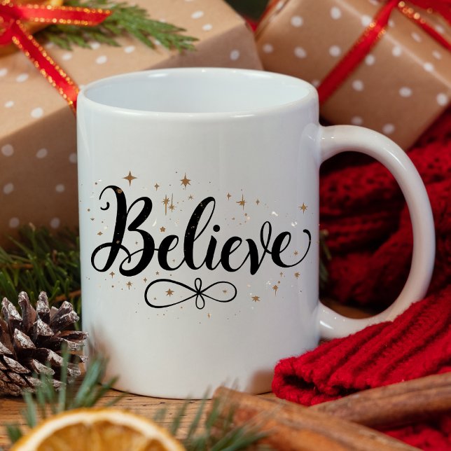Caneca De Café Moderno "Acredite" Script de Natal Coffee Mug (Criador carregado)