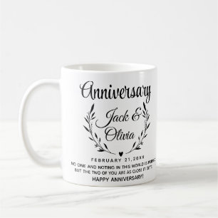 Caneca De Café Moderno Casal Aniversário Nome Data Preto Personal