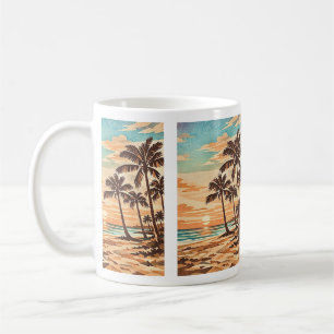 Caneca De Café moderno de meados do século praia Havaí pôr do sol