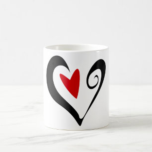 Caneca De Café Moderno do Coração Vermelho e Abstrato Negro Român