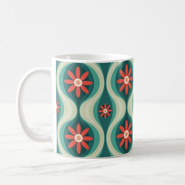 Caneca De Café Moderno do século médio: Flores Laranja Abstrato (Esquerda)