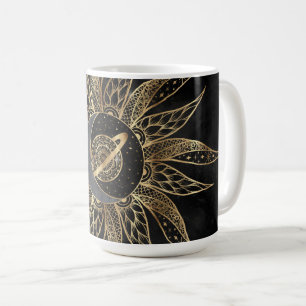 Caneca De Café Moderno Dourado Planeta da Lua Solar Mandala