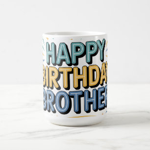 Caneca De Café Moderno "FELIZ ANIVERSÁRIO IRMÃO" em Azul-Ciano e