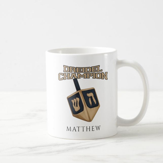 Caneca De Café Moderno Hanukkah Cute Dreidel Champion Festivo (Direita)