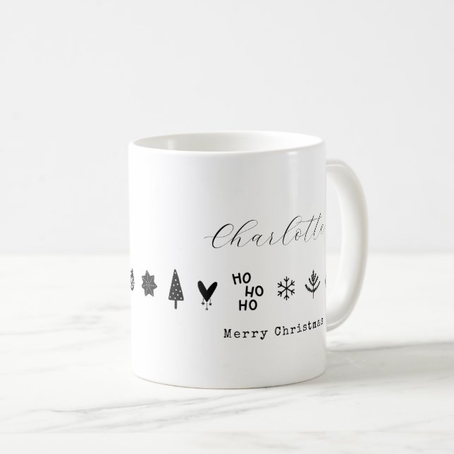 Caneca De Café Moderno Minimalista Natal Preto Branco Elegante (Frente Esquerda)