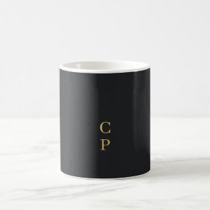 Caneca De Café Moderno Minimalista Preto e Dourado Monogramado