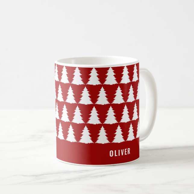 Caneca De Café Moderno Natal Vermelho Retroativo - Único (Frente Esquerda)