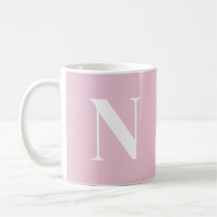 Caneca De Café Moderno Rosa C52 & Branco Monograma Inicial Person