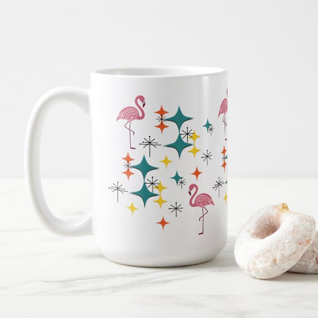 Caneca De Café Moderno Rosa Flamingo Diamante Estrela Explosão de (Com Donut)