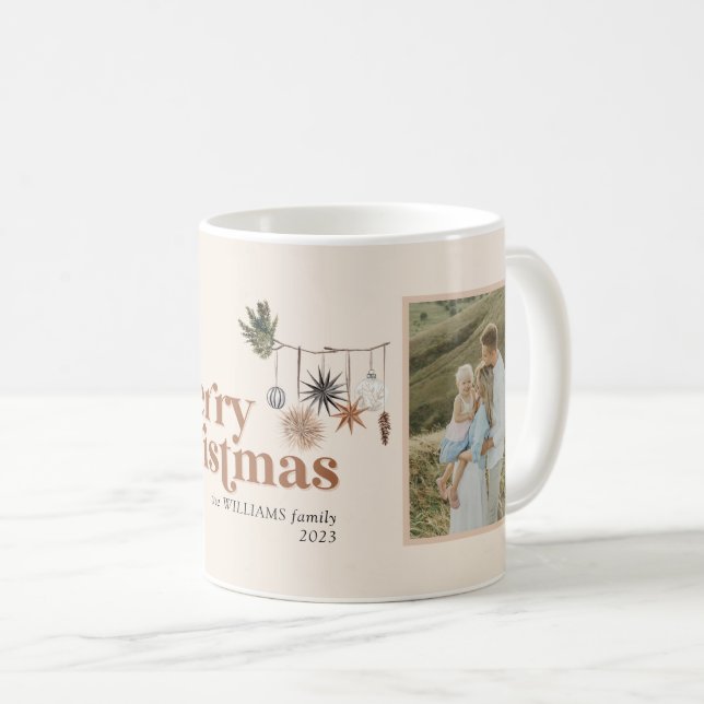 Caneca De Café Moderno Scandi Boho Neutro Feliz Natal 2 Foto (Frente Esquerda)