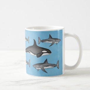 Caneca De Café Moderno Simples Oceano Orcas e Tubarões Fofo