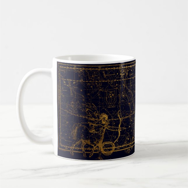 Caneca De Café Moderno Vintage Azul Escuro Dourado Sagitário Zodi (Esquerda)