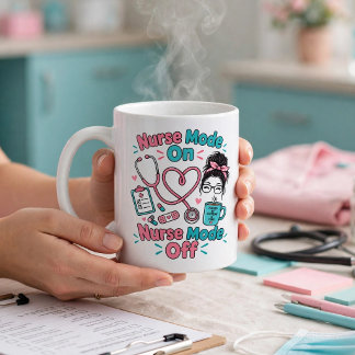 Caneca De Café Modo Enfermeira Ligado Desligado Design Divertido 