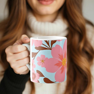 Caneca De Café Modo Floral Rosa - Pastel Vibes-