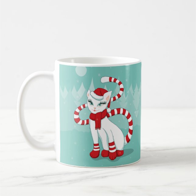 Caneca De Café Modo Natal Cat - Gatinho Pronto para Férias (Esquerda)