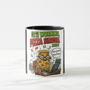 Caneca de Café Modo Sobrevivência Pizza Engraçada