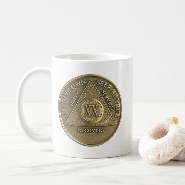 Caneca De Café Moeda Comemorativa de 20 Anos sem Álcool Feliz Ani (Com Donut)