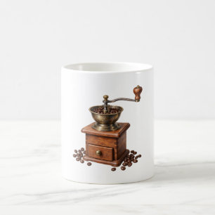 Caneca De Café Moedor de Café Antigo e Grãos