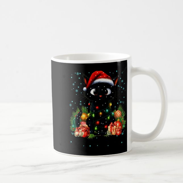 Caneca De Café Moewy Christmas Black Cute Cat Santa Hat Xmas Wome (Direita)