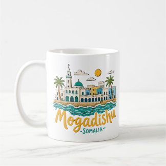 Caneca De Café Mogadíscio Desenhado à Mão Somália Arte Viagem Mar