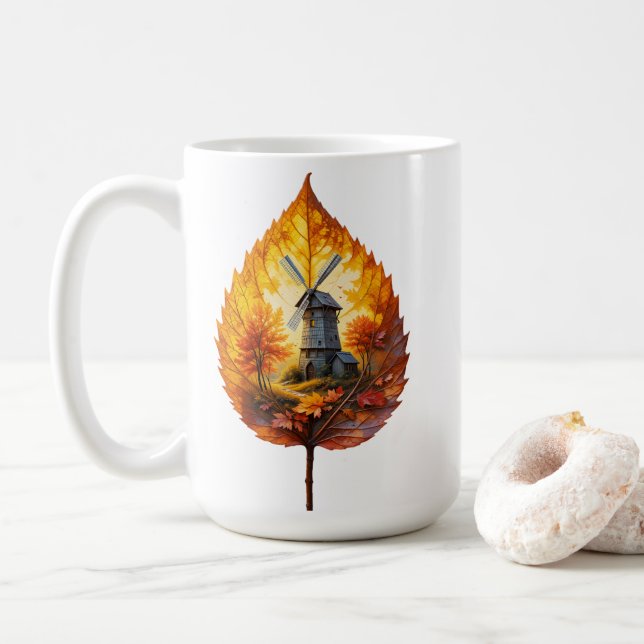 Caneca De Café Moinho russo do outono (Com Donut)