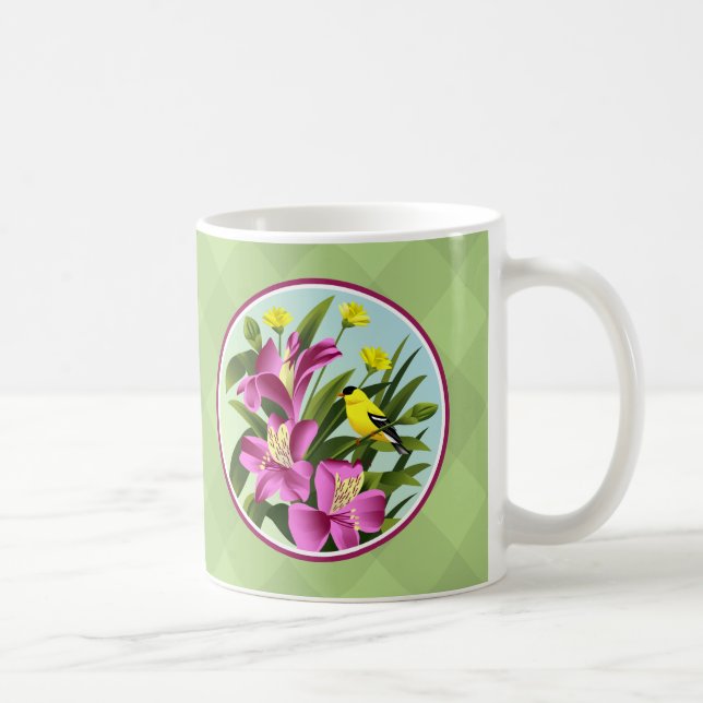 Caneca De Café Molas Goldfinch e Flor (Direita)