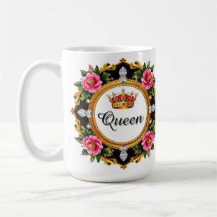 Caneca De Café Moldura de Coroa Real Com Diamantes e Bordas Flora