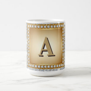 Caneca De Café ✨ Moldura de Diamante com Monograma de Nome em Our
