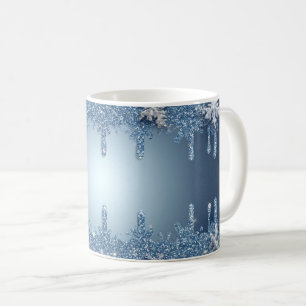 Caneca De Café Moldura de Floco de Neve Azul Brilhante Com Pingen