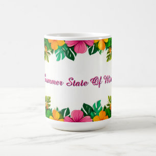 Caneca De Café Moldura de Hibisco Tropical Com Folhas de Verão 🌴