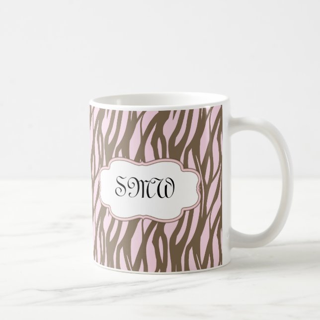 Caneca De Café Moldura de Monograma Rosa Suave e Marrom (Direita)