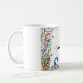 Caneca De Café Moldura de peacocks com flores a aquarela
