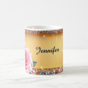 Caneca De Café Moldura de Rosa e Joia Elegante