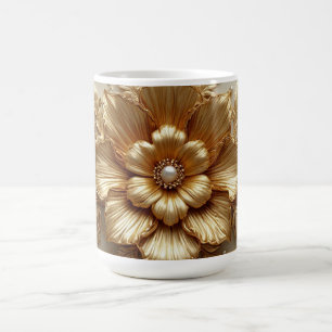 Caneca De Café Moldura Floral Dourada Luxuosa