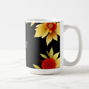 Caneca De Café Moldura Floral Elegante