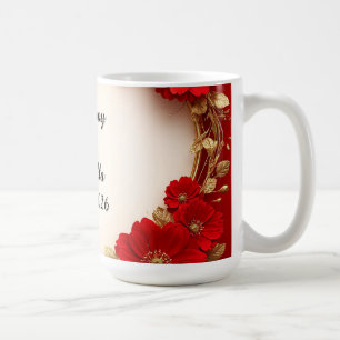 Caneca De Café Moldura Floral Vermelha em Forma de Coração com Br