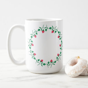 Caneca De Café Moldura redonda floreada com flores rosa cor-de-ro