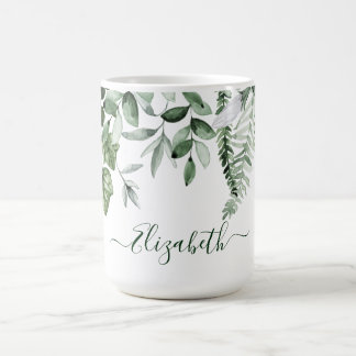 Caneca De Café Molereca Botânica De Aquarelas Ivy Sage Ferns Larg