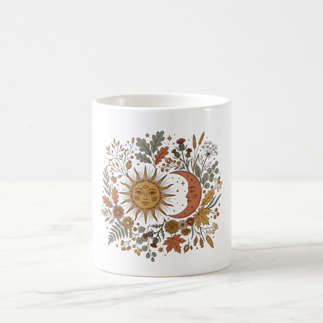 Caneca De Café Moletom Botânico de Sol e Lua Crescente de Outono (Centro)