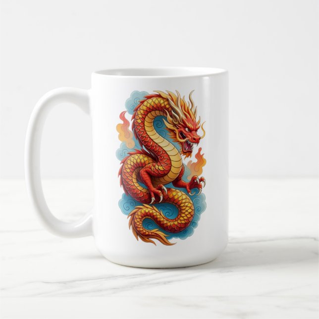 Caneca De Café Moletom Chinese Red Dragon Fiery Illustration-6756 (Esquerda)