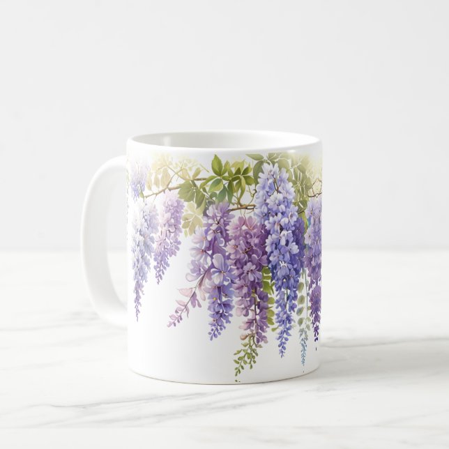 Caneca De Café Molho de água púrpura esmerilado floral (Frente Esquerda)