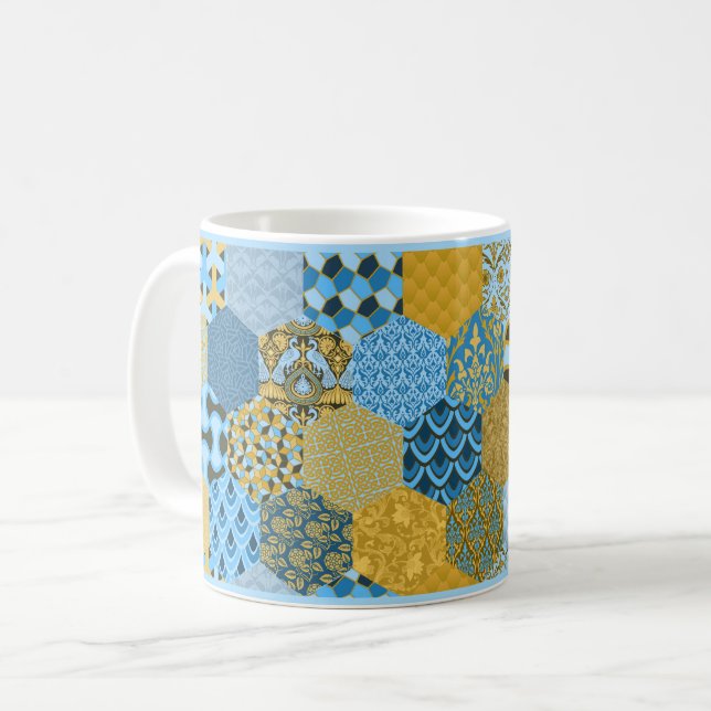 Caneca De Café Molho de café azul e amarelo (Frente Esquerda)