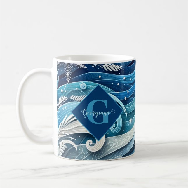 Caneca De Café Molhos de inverno, Azuis e Congelados, personaliza (Esquerda)